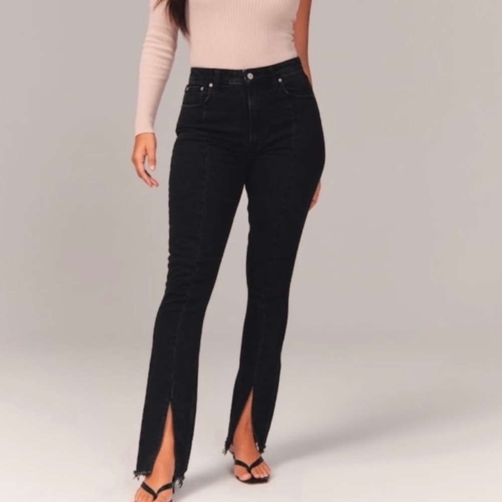 ABERCROMBIE Curve Love The Skinny High Rise Jean Black Split-Hem Size 28 / 6xs